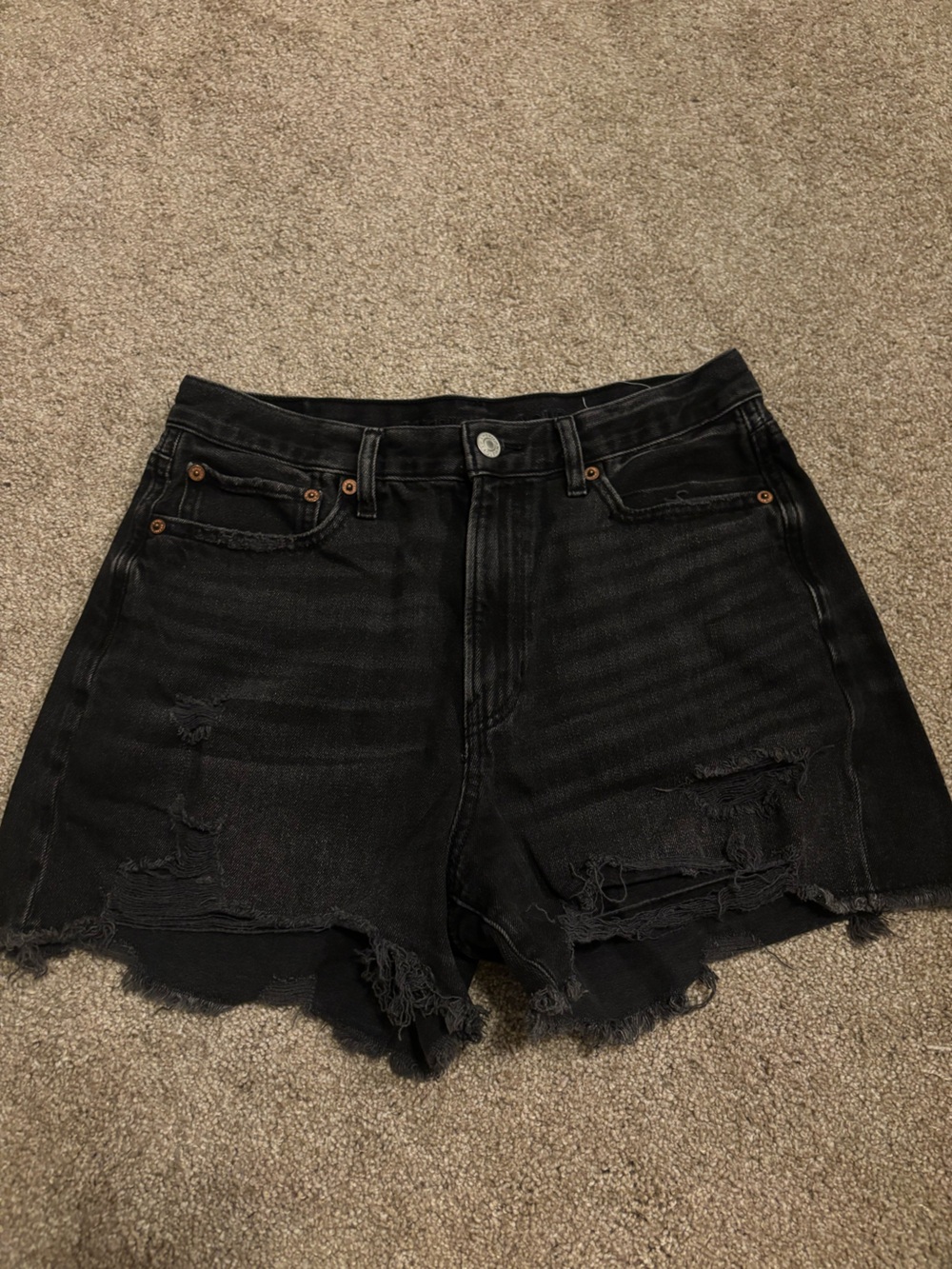 American Eagle Black Distressed High-Waist Women’s Denim Shorts